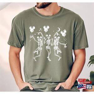 Disney Halloween Party Dancing Skeleton Mickey Ears Shirt Tee Unisex